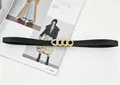 Eleganter schwarzer schmaler Gürtel für Damen mit goldfarbener Ketten-Gürtelschnalle. - 13 Cm Schmaler Gürtel (goldene Schnalle)