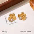 Minimalist stainless steel flower stud earrings with pear-shaped gemstone detail - Flower Shape Rhinestone Style (E2008)