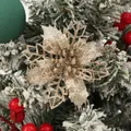 Glittering gold hollow poinsettia flower decoration for Christmas tree ornament DIY - Champagne
