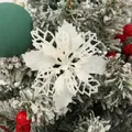9CM white glitter hollow-out Poinsettia flower for Christmas tree and home decoration - White