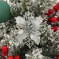 Exquisite silver glitter hollow poinsettia flower ornament for festive Christmas tree decor - Silver