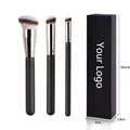Professional makeup brush set with customizable black gift box for foundation and blush - 3 Brushes + Paper Box Set
