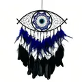 Evil eye bohemian dreamcatcher with vibrant blue and black feathers wall decor - Black Double Layer Evil Eye