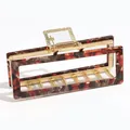 Grande pince à cheveux rectangulaire avec motif écaille de tortue et finition dorée - Motif Carré Craquelé / L / Rouge