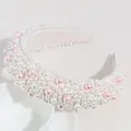 Elegant padded headband featuring mixed white and pink faux pearls for a sweet aesthetic - Pink/White