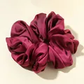 Premium oversized burgundy satin hair scrunchie with elegant pleated fabric texture - Dark Red
