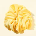 Oversized bright yellow satin pleated hair scrunchie with soft silk texture finish - Light Yellow