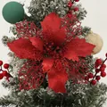 Sparkling red glitter poinsettia flower decoration for Christmas tree and wreath. - Red