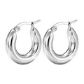 Chunky silver stainless steel hoop earrings with polished glossy finish for women - 20mm / Steel