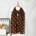 Elegant brown voile long scarf featuring classic white polka dot patterns for women - 180cm x 85cm / Coffee