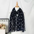 Elegant women's navy blue polka dot Bali yarn long scarf shawl for versatile styling - 180cm x 85cm / Navy Blue