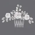 Handmade bridal hair comb with white polymer clay flowers and sparkling rhinestones - Silver Bridesmaid Flower Hair Comb (HS-J6598S)