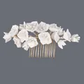 Elegant handmade bridal hair comb with white polymer clay flowers and pearls - Gold Forest Style Daily Hair Comb (HS-J7302G)