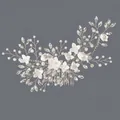 Handmade bridal hair comb with white clay flowers and sparkling crystals in silver - Silver Bridesmaid Versatile Hair Comb (HS-J7449S)