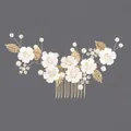 Handmade bridal hair comb with elegant white clay flowers and pearls decoration - Gold Bridesmaid Luxury Hair Comb (HS-J7502G)