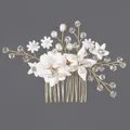Handmade bridal hair comb featuring elegant white clay flowers pearls and crystals - Gold Princess Party Hair Comb (HS-J7267G)
