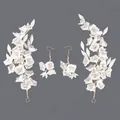 Handmade white clay flower bridal hair comb and earrings set for wedding hair accessories - Versatile Soft Clay Flower Earring & Hair Accessory Set (HS-J7516G)