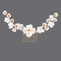 Exquisite handmade bridal hair comb featuring elegant white polymer clay flowers and gold wire - Gold Flower Versatile Insert Comb (HS-J6682G)