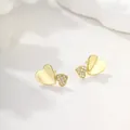 Elegant 14K gold plated heart stud earrings featuring sparkling pave cubic zirconia accents - Butterfly Hoop (003)