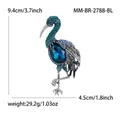 Elegante spilla a fenicottero con strass blu che mostra le dimensioni dettagliate - Blu