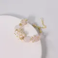 Elegant natural pearl and pink quartz bracelet with 18k gold plated adjustable chain. - Pink Crystal Freshwater Pearl Bracelet
