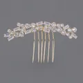 Peigne à cheveux doré élégant avec des zircons clairs scintillants pour mariages vintage - Épingle À Cheveux De Soirée De Luxe Pour Mariée Hs-j7078g