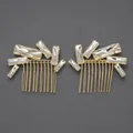 Peigne à cheveux de mariée élégant avec cristaux rectangulaires géométriques dorés - Peigne À Cheveux Polyvalent Doré Pour Fille Hs-j7493g