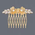 Elegant gold bridal hair comb with zircon flowers and crystal leaves for wedding styles - Symmetrical Flowers (HS-J7396G)