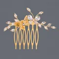 Elegant gold-plated bridal hair comb with cubic zirconia butterflies and marquise crystals - Forest Style Butterfly (HS-J7398G)