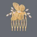 Luxury gold-plated butterfly bridal hair comb with marquise-cut zircons - Gold Butterfly Spreading Wings (HS-J7395G)