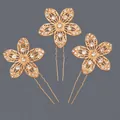 Elegant gold bridal flower hairpins with clear crystals, set of 3, wedding accessories. - Gold Flower Rhinestone Style (HS-J7368G)