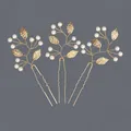 Elegant handmade gold bridal hairpins featuring artificial pearls and metallic leaves - Silver Artificial Pearl Leaf Style (HS-J6280S)