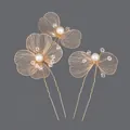 Handmade bridal hairpins with gold wire flowers, pearls and crystals for weddings - Gold Wire Bridal Versatile Style (HS-J7192G)