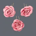 Elegant set of 3 pink fabric rose flower hairpins for bridal and party hair styling - Pink Rose Flower Style (HS-J6420PINK)