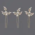 Handmade gold floral hairpins set with shimmering crystals and pearls for bridal hair - Simple Versatile Bridal Style (HS-J4650)