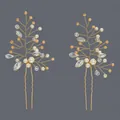 Handmade bridal hairpin set with sparkling crystals and elegant pearls in gold finish - Forest Gold Versatile Style (HS-J6889G)