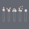 Elegant handmade bridal hair pin set featuring white shell flowers, pearls and gold leaves - Gold Simple Bridesmaid Style (HS-J6990G)