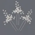 Elegant silver bridal hair forks set with white pearls and sparkling crystals for weddings - Luxury Versatile Princess Style (HS-J6454)