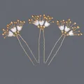 Elegant handmade bridal hairpins with white flowers and gold beads set of three pieces - Portrait Shoot Versatile Style (HS-J6561G)