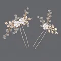 Handmade bridal hair pins with white flowers and faceted crystal beads on gold wire. - Bridal Versatile Daily Style (HS-J5402)