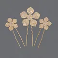 Set of three elegant gold floral bridal hairpins decorated with clear rhinestones - Princess Versatile Party Style (HS-J6151)