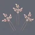 Elegant rose gold bridal hair pin set with leaves and pearls for wedding hairstyles - Rose Gold Forest Portrait Style (HS-J6432RG)