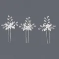 Handmade set of three silver bridal hair pins with clear crystals and white pearls - Luxury Crystal Versatile Style (HS-J6847S)