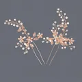 Rose gold bridal hairpins with handmade crystals and pearls in flower leaf design - Rose Gold Leaf Bridal Style (HS-J6210RG)