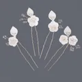 Elegant handmade bridal hair pins set with white pearls and crystal beads on grey background. - Forest Portrait Girl's Style (HS-J7304G)