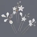 Handmade bridal hairpins featuring white clay flowers, faux pearls, and crystals - Forest Branch Versatile Style (HS-J7305G)