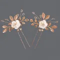 Exquisite handmade bridal hair pins featuring white flowers, gold leaves, and pearls - Gold Leaf Girl's Portrait Style (HS-J6425)
