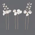 Elegant handmade white flower bridal hair pins with crystals and pearls in gold wire - Gold Branch Jade Leaf Versatile Style (HS-J7086G)