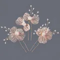 Set of three handmade rose gold bridal hairpins with pearls and elegant flower design - Gold Wire Flower Versatile Style (HS-J6333G)