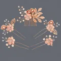 Handmade rose gold bridal hair accessory set with pink fabric flowers and white pearls - Pink Flower Versatile Set (HS-J7311GPINK)